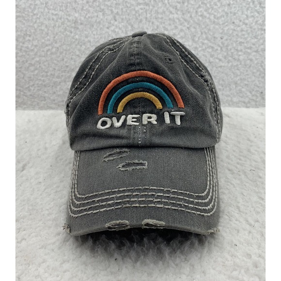 KB Ethos Other - Rainbow Baseball Hat Unisex Adults "Over It" Hook Loop OSFM Distressed Gray